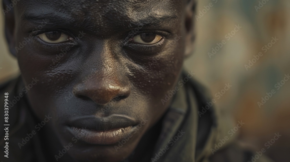 A close-up image of a person with a black face, suitable for various concepts A close-up image of a person with a black face, suitable for various concepts