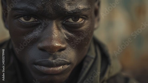 A close-up image of a person with a black face, suitable for various concepts