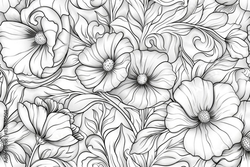 Wallpaper Mural Black and white drawing of flowers, suitable for various design projects Torontodigital.ca