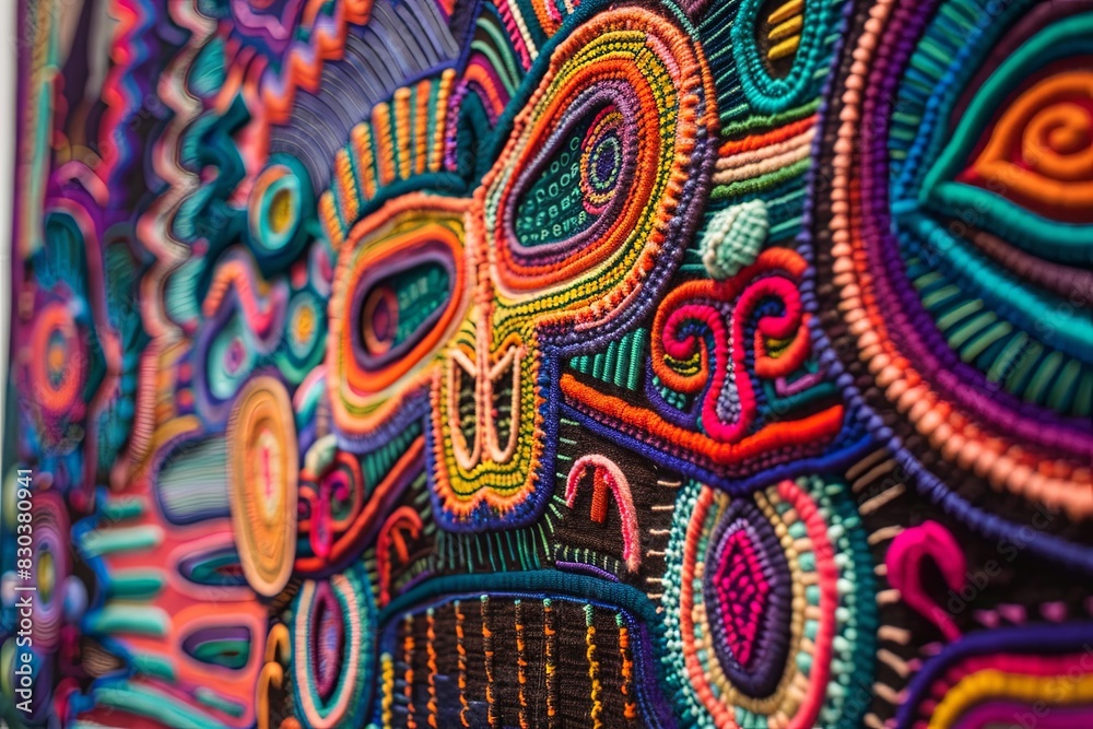Vibrant Threads. Tapestry. Colorful Woven Textile Background.	