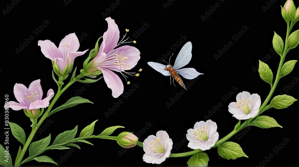 Obraz premium Pink and White Flowers with Butterfly