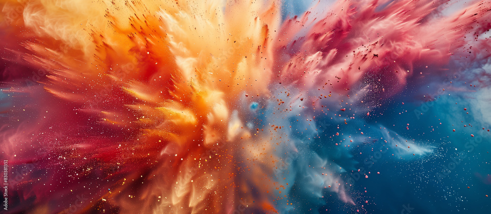 A colorful explosion of sparks and dust. The colors are bright and vibrant, creating a sense of energy and excitement. The image is dynamic and visually striking