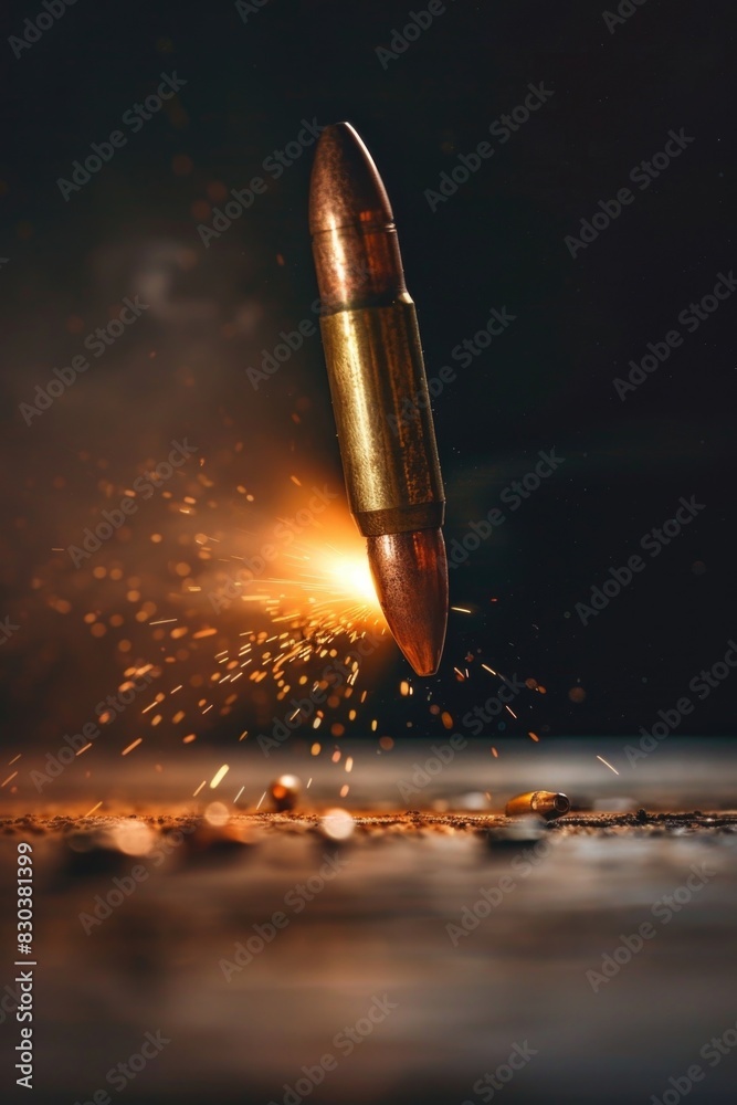 A bullet being fired with sparks flying, perfect for illustrating action and danger A bullet being fired with sparks flying, perfect for illustrating action and danger