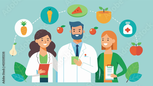 Experts in nutrition are on hand to provide personalized advice and information on how to maintain a wellbalanced diet.. Vector illustration