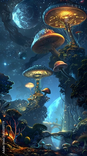 Enchanted Fungal Forest Under the Moon