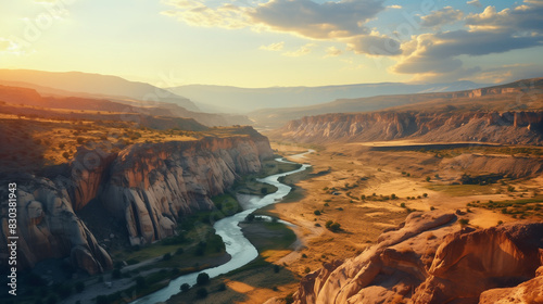 canyon view in summer. Colorful canyon landscape at sunset. nature scenery in the canyon. amazing nature background. summer landscape in nature. Tasyaran canyon travel in the great valley