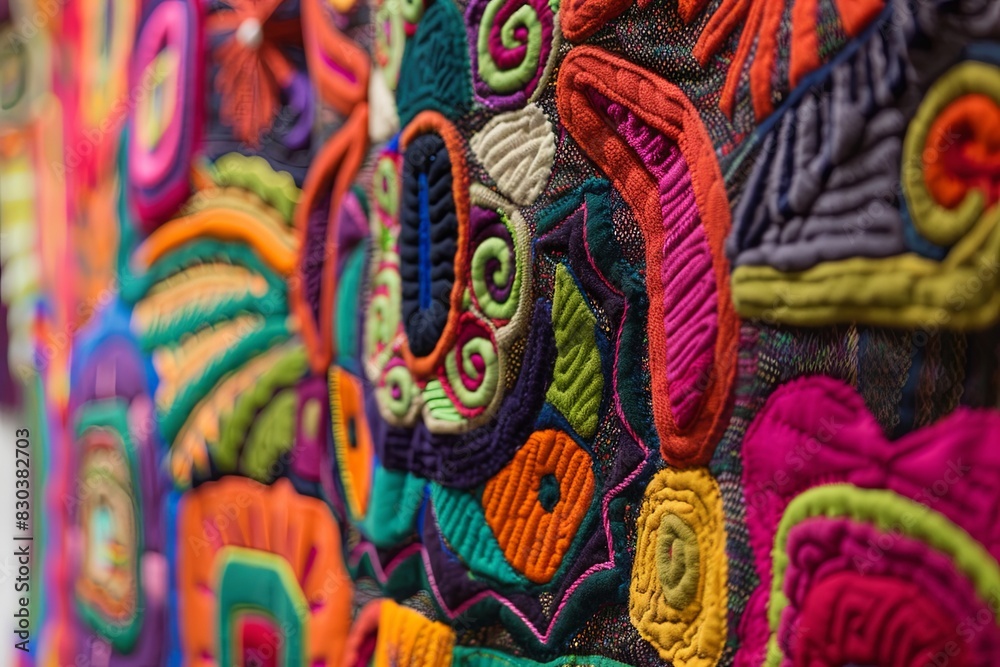 Vibrant Threads. Tapestry. Colorful Woven Textile Background.	