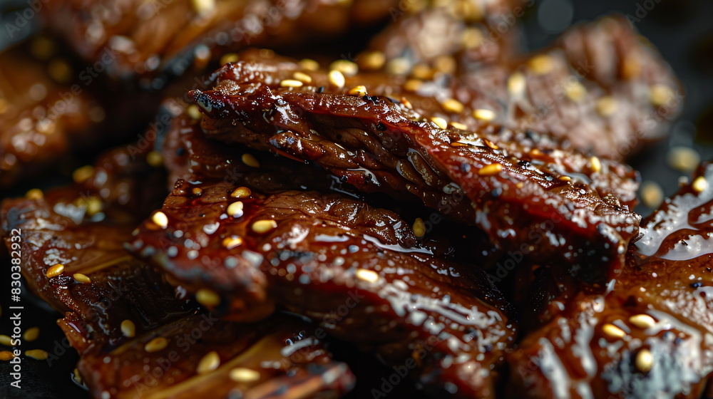 Korean barbecue short ribs (galbi) marinated in soy sauce, garlic, and sesame oil. Korean barbecue short ribs (galbi) marinated in soy sauce, garlic, and sesame oil.