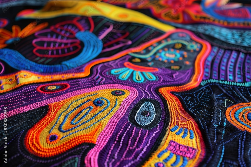 Vibrant Threads. Tapestry. Colorful Woven Textile Background.	