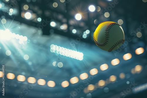 A baseball soaring through the air, suitable for sports events promotions photo