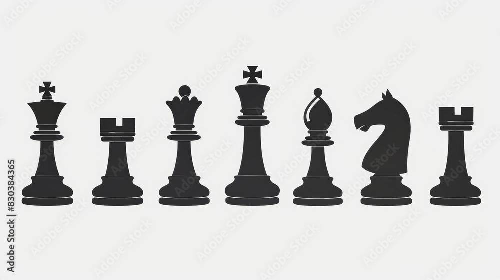 Set of chess pieces on a plain white background. Suitable for strategy and competition concepts Set of chess pieces on a plain white background. Suitable for strategy and competition concepts