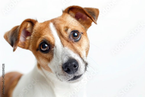 A brown and white dog looking at the camera. Suitable for pet-related projects