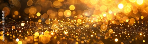 Golden lights shine brightly on a black background photo