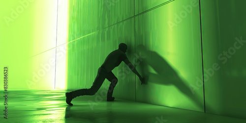 Change  Green   A figure pushing against a wall  symbolizing the push for change