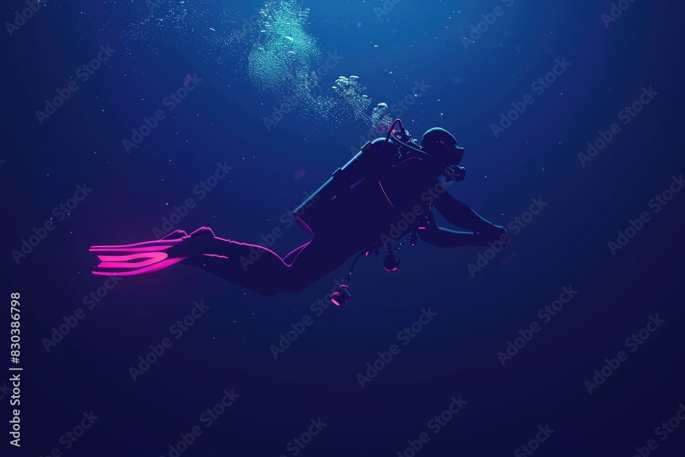 Person in wet suit diving underwater, suitable for underwater exploration themes Person in wet suit diving underwater, suitable for underwater exploration themes