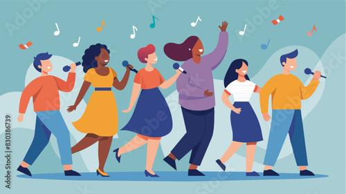 Audience members cant help but tap their feet and sing along with the choir feeling connected to the music and the community.. Vector illustration