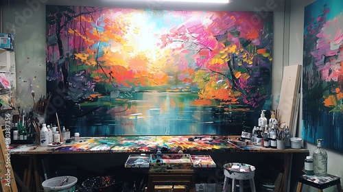 Hobbies that boost happiness focus on painting studio vibrant Multilayer 