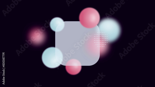 Dark background with peach pink color bubbles in glass morphism style