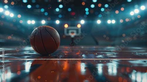 A basketball ball sitting on top of a basketball court. Perfect for sports and competition concepts © Ева Поликарпова