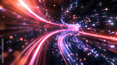 Dynamic high-speed data network with slick, glossy, and glowing lines of light © kitipol