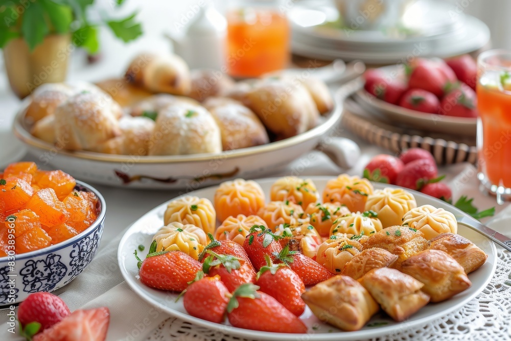 Festive Table with Assorted Traditional Ramadan Dishes and Snacks Festive Table with Assorted Traditional Ramadan Dishes and Snacks