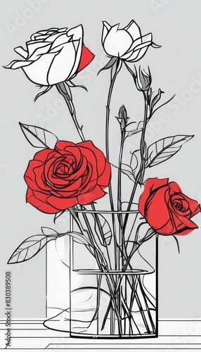 A vase of red roses sits on a table. The roses are in full bloom and are arranged in a way that makes them look like they are in a glass vase.