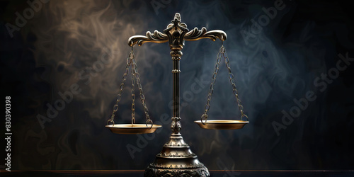 Scales of Justice: A statuesque image of the iconic scales of justice, delicately balanced, against a dramatic black background.