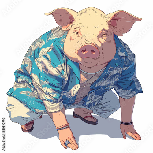 Pig Wearing Streetwear Illustration