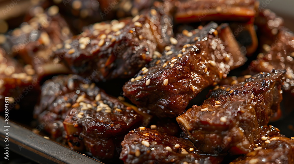 Korean barbecue short ribs (galbi) marinated in soy sauce, garlic, and sesame oil.