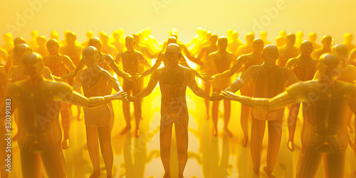 United in Unity (Yellow): An inspiring scene of individuals forming a unified circle, their hands clasped together, radiating warmth and the power of unity in yellow hues.