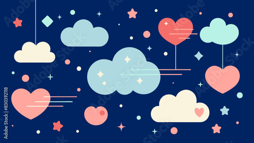 Fondo con nubes y corazones en el espacio