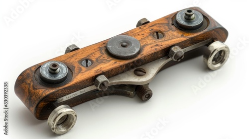 Detailed view of a spokeshave guide, isolated on a white background photo