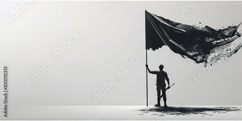 Gen Z Unrest: A figure waving a revolutionary flag, embracing the spirit of change and progress amidst global unrest photo