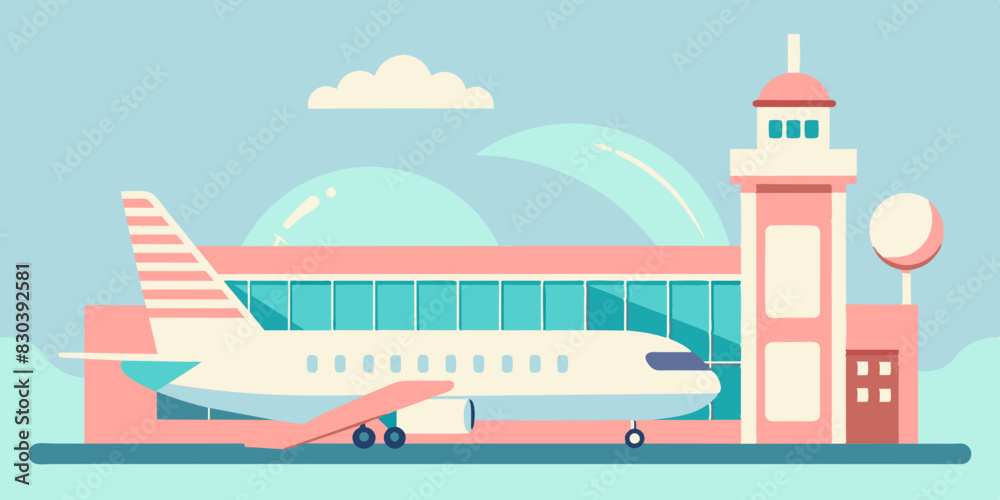 Naklejka premium Avión en pista a punto de volar. Concepto de vacaciones.