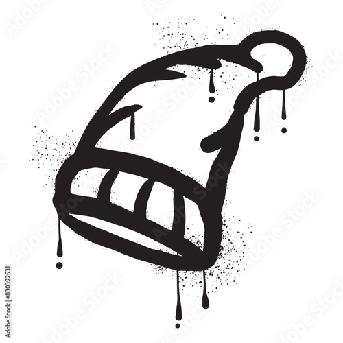 Beanie hat graffiti with black spray paint