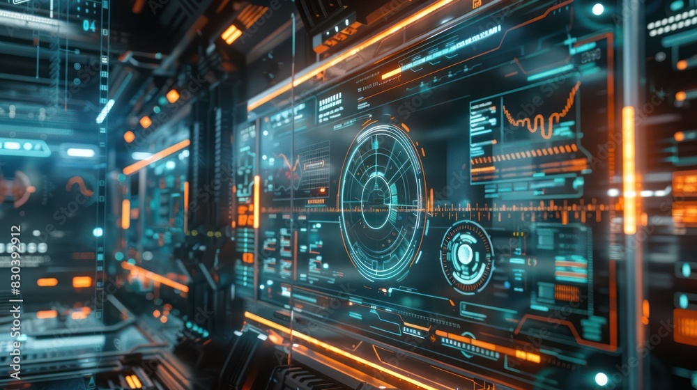 Modern HUD screen monitor technology data and diagram presentation background. Modern HUD screen monitor technology data and diagram presentation background.