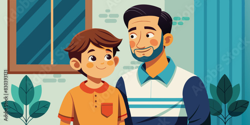 Padre e hijo contentos. Familia feliz