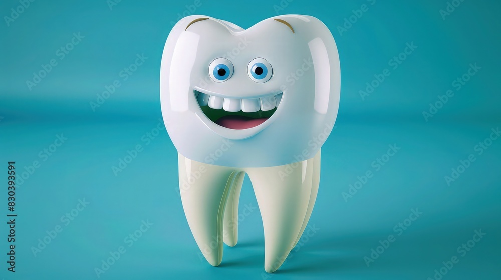 Fototapeta premium Happy-tooth cartoon character. White teeth concept
