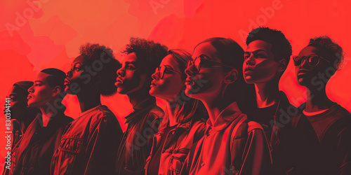 Solidarity (Red): A group of figures standing shoulder to shoulder, symbolizing unity and solidarity among Gen Z protesters
