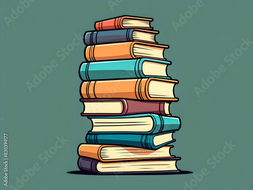Wallpaper Mural piles of books in the style of cartoon, vintage color palette Torontodigital.ca