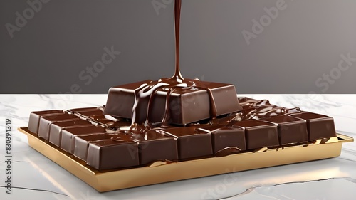 Composition of bars and pieces of different milk and dark chocolate, grated cocoa on a brown background top view close up
