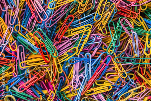 Pile of multicolored paper clips as background