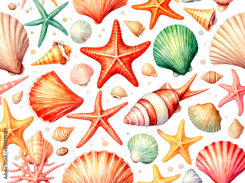 Wallpaper Mural seashells, starfish and small fish, flat design, vector illustration Torontodigital.ca