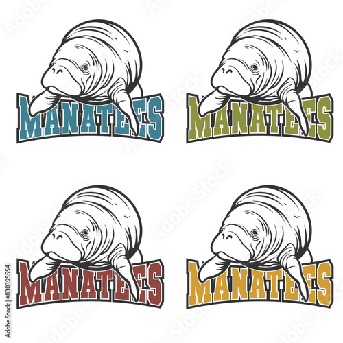 Manatees Illustration Clip Art Design Shape. Mascot Silhouette Icon Vector.	

