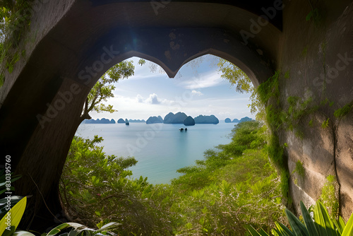 Heart shape island in Khao Chom Pa Sea Mangrove view point, in Trang, Thailand  photo