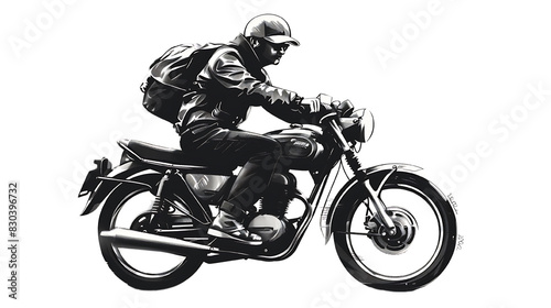 "Courier Delivery Man on Motorcycle Vector: Drawing Style Illustration"