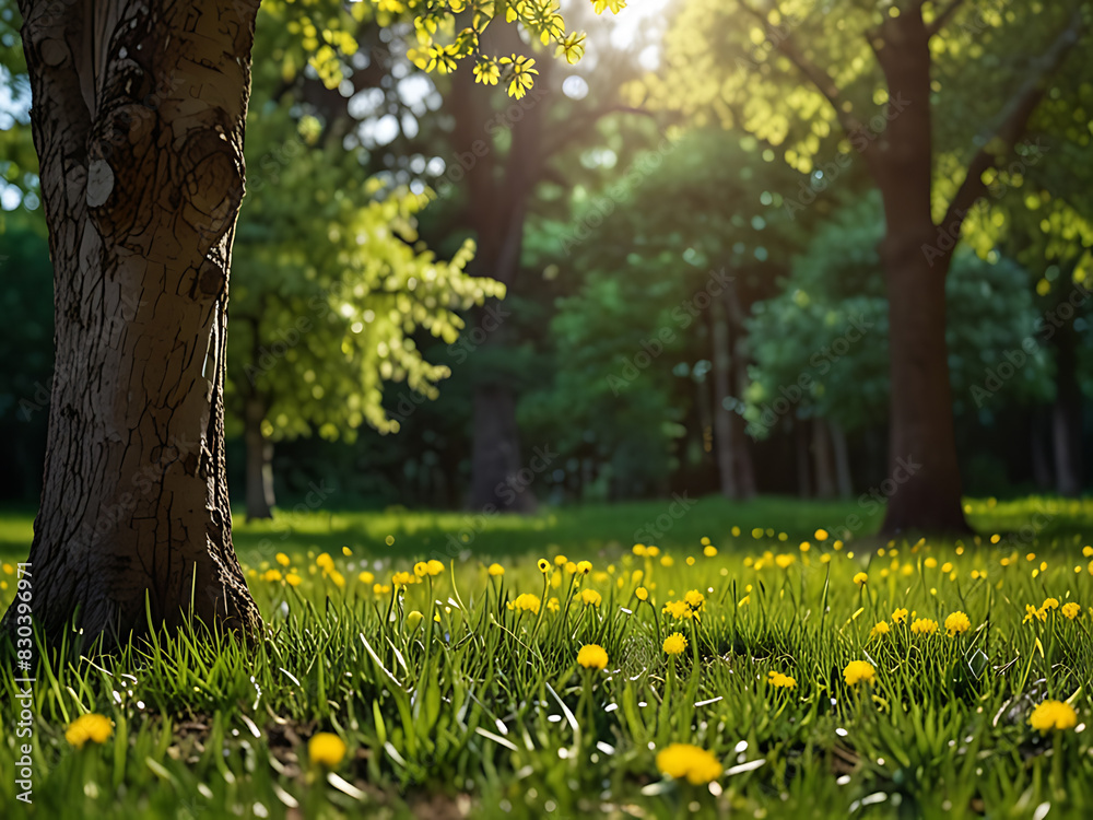 Fototapeta premium Background Green Field with Wildflowers Flowers 