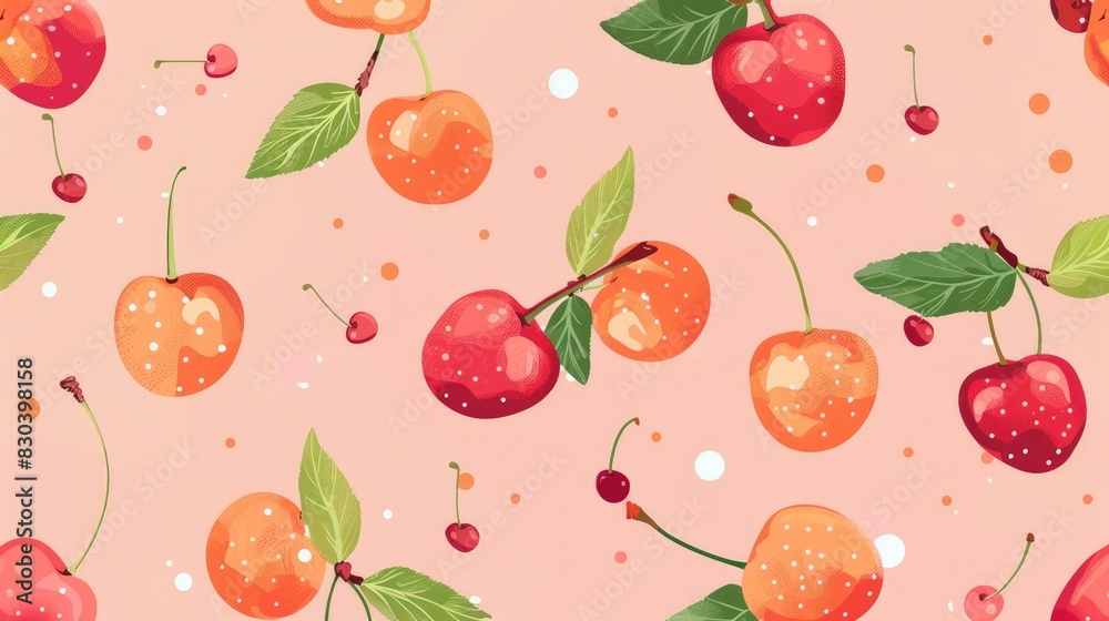 Summer cherry cartoon pattern for wrapping paper fabrics linens kids clothing and swimsuit design