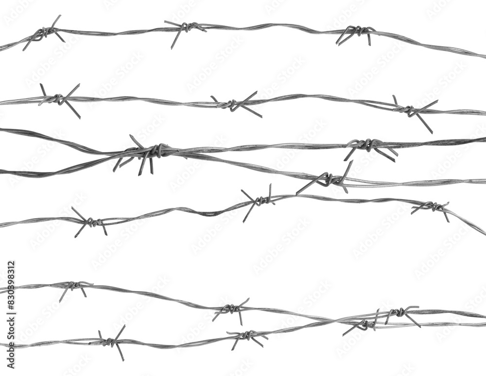 Double twist barbed wire isolated on white, set Double twist barbed wire isolated on white, set