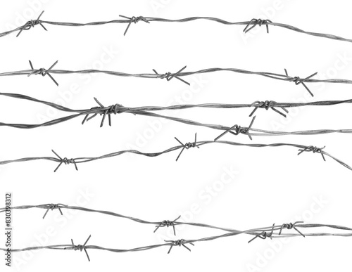 Double twist barbed wire isolated on white  set